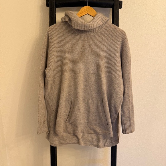 Max Studio 2-Ply 100%  Cashmere Cowl Neck Pocket Sweater Gray Womens Size L - Picture 1 of 6